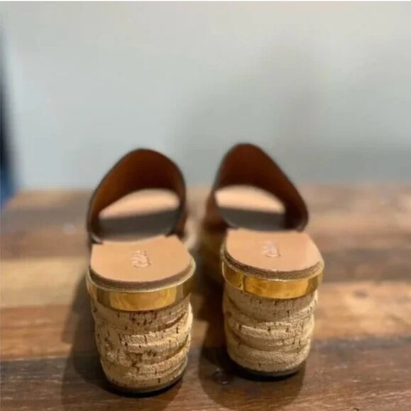 Chloe Camille Platform Wedge Mule Sandals – Brown Leather with Gold Detail - Picture 5 of 6